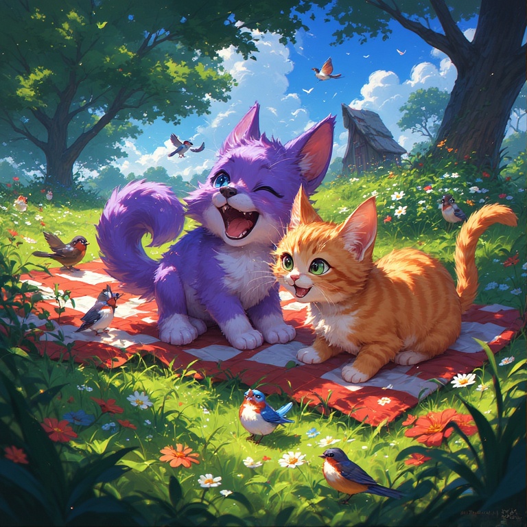 Playful Pet Picnic Scene