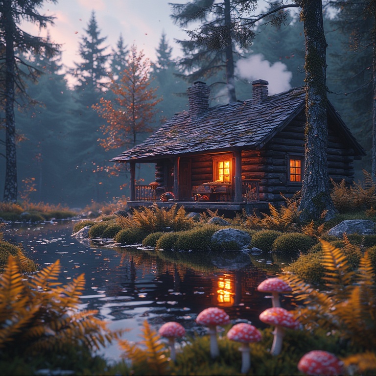 Swampy Log Cabin Scene