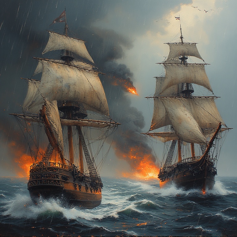 Stormy Naval Battle Scene