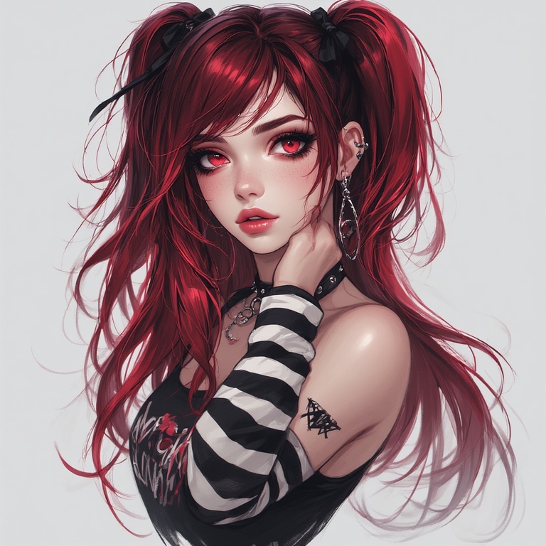 Crimson Emo Anime Beauty