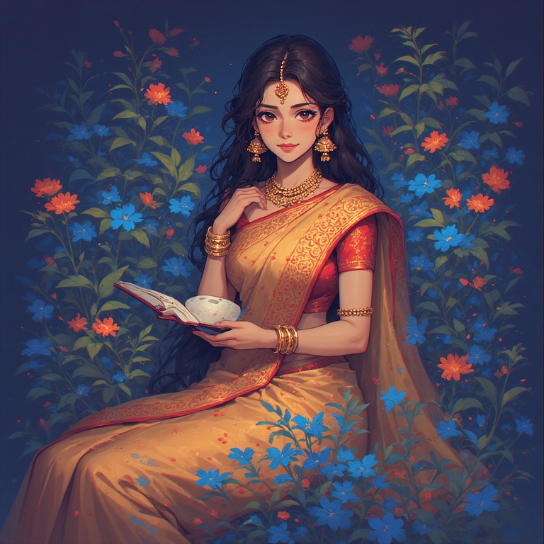 Indian Woman in Saree Anime