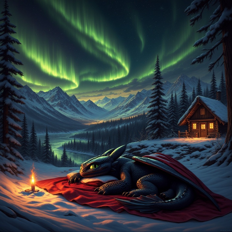 Snowy Slumber of Toothless