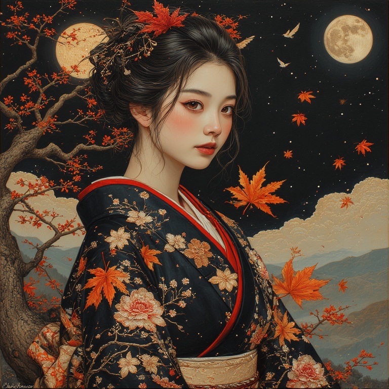 Autumn Moon Kimono Serenity