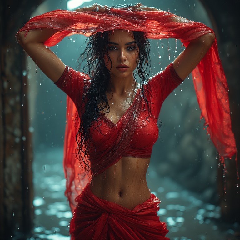 Sensual Wet Saree Pose