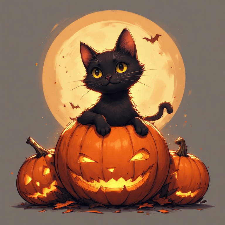 Black Cat in Pumpkin