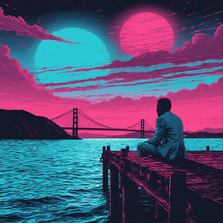 Neon Sunset Pier Scene