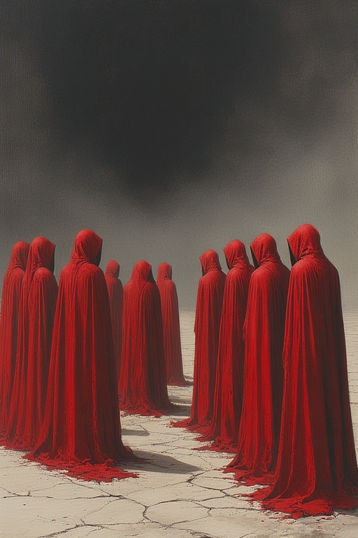 Red Cloaked Figures