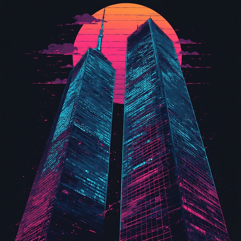 Neon Twin Tower Sunset