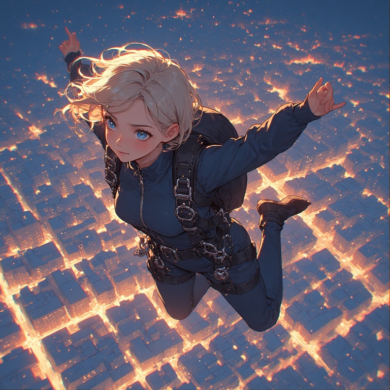 Blonde Skydiver at Night
