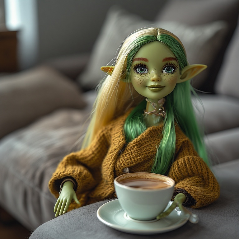 Green Goddess Sipping Tea