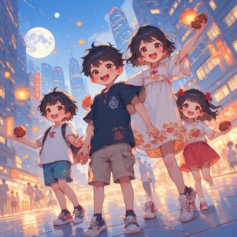 Cute Kids with Mooncake