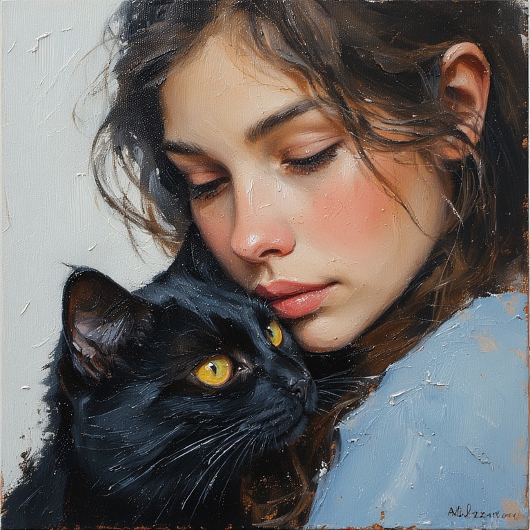 Girl with Black Feline