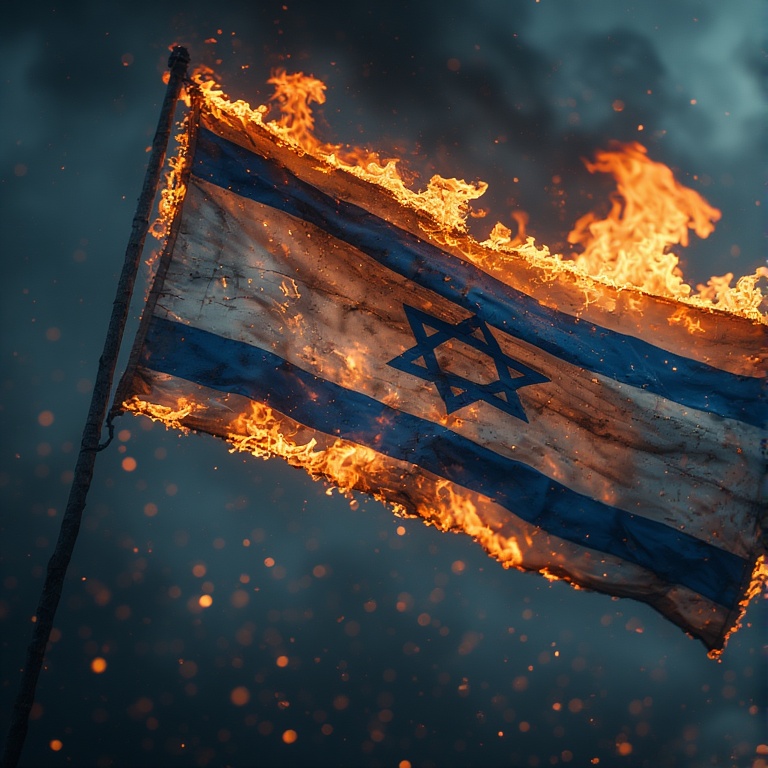 Burning Israeli Flag Ruin