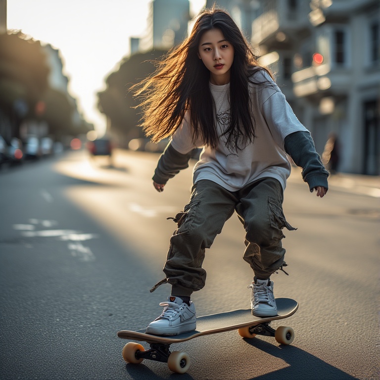 Skateboarding Korean Girl SF