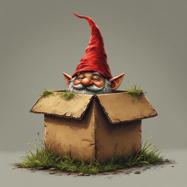 Gnome in Cardboard Refuge