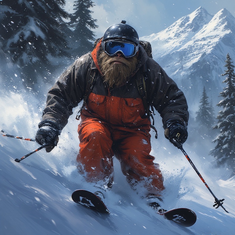 Big Dude's Skiing Stunt