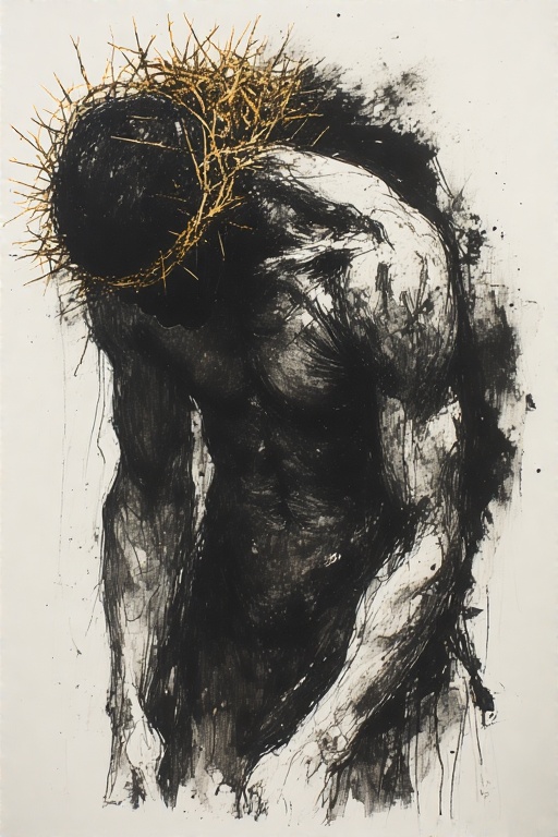 Burdened Figure in Gray