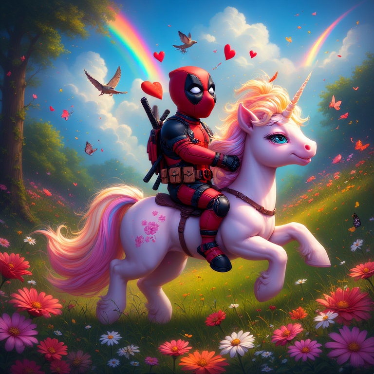 Deadpool's Whimsical Unicorn Ride