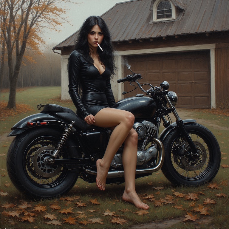 Biker Babe at Sunset