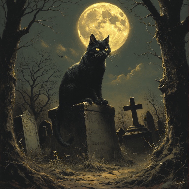 Moonlit Cemetery Cat Demon