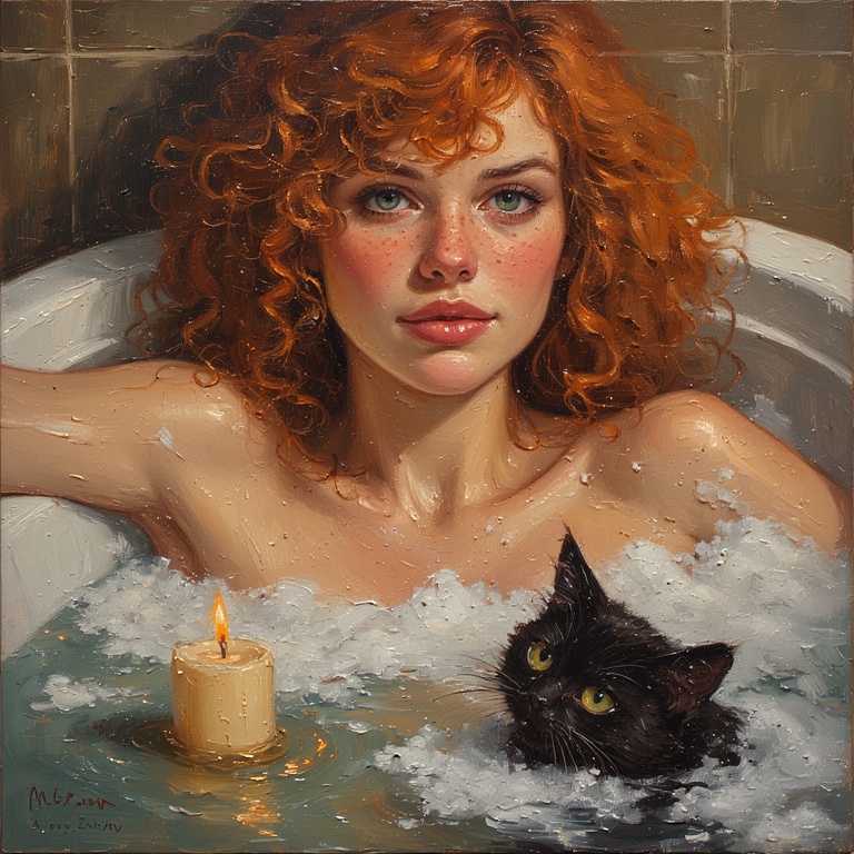 Curly Redhead's Bathtime Bliss