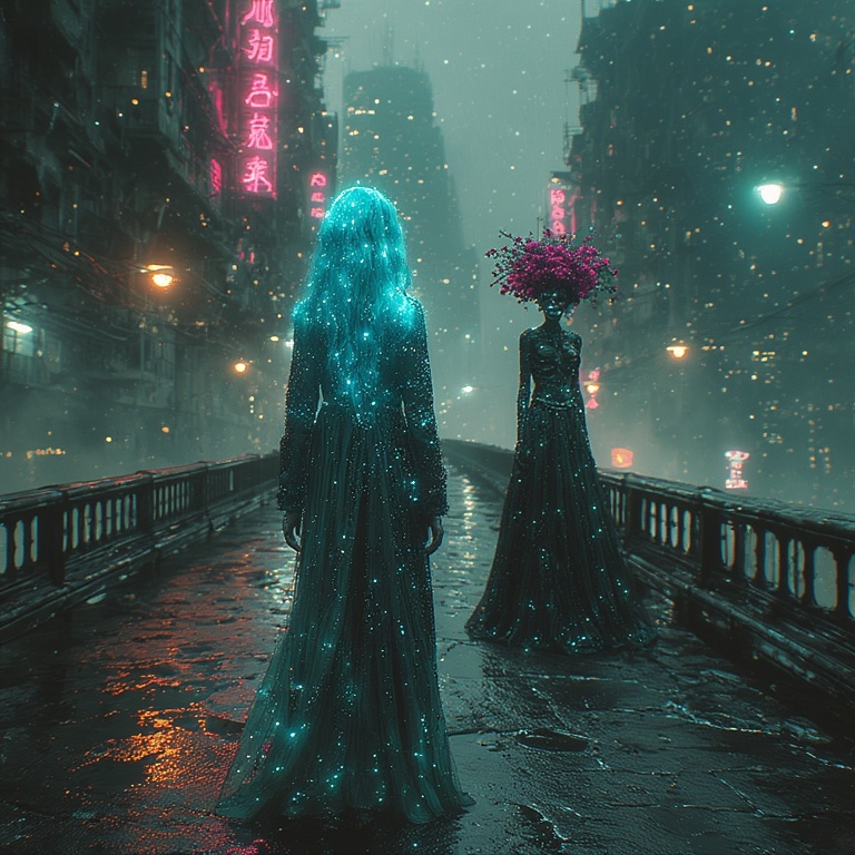 Cyberpunk Holographic Encounter