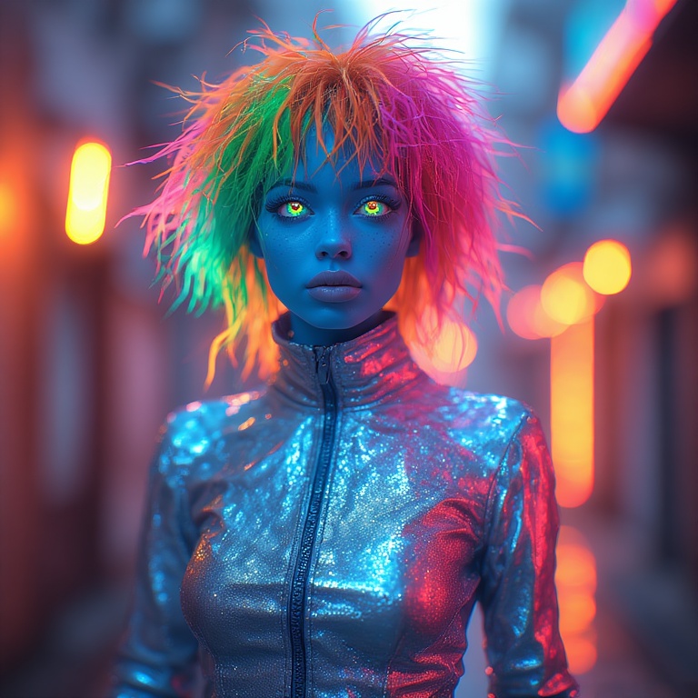 Fantasy Woman in Neon Glow