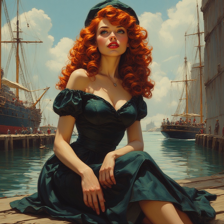 Harbor Pinup Waving Farewell